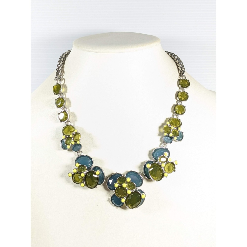 Talbots Green Blue Cabochon Statement Necklace Silver Tone Acrylic 21.5"‎